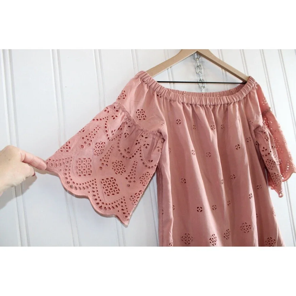 Madewell‎ Dusty Rose Eyelet Off Shoulder Dress Cottagecore Boho Festival Size 2
